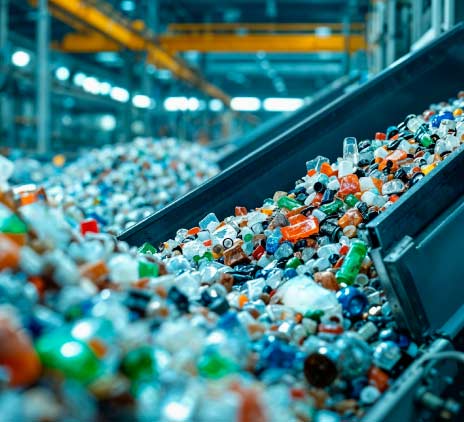 fábrica de reciclagem com pilha de plástico